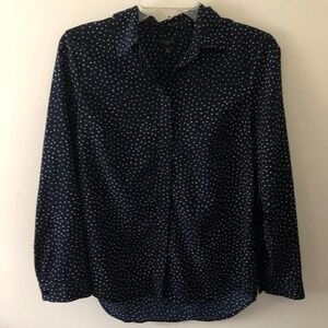 Talbots Navy Circle Dot Button Down Blouse